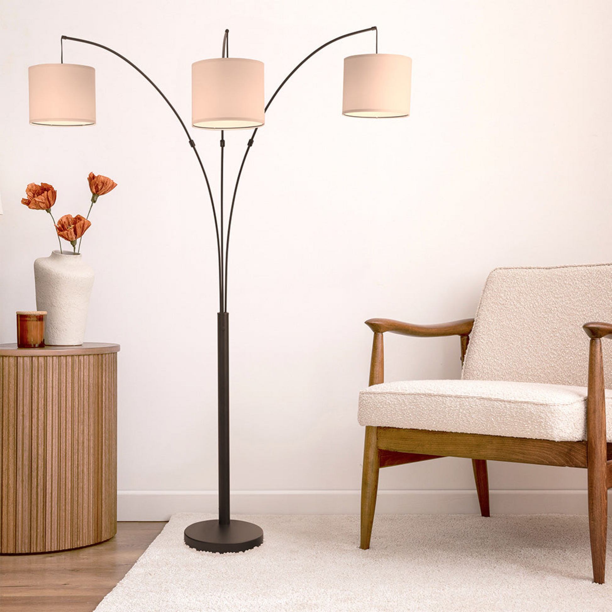 Royal 3 Arm Metal Arc Floor Lamp, Oil Rubbed Bonze With Linen Shade, 4 Way Rotary Switch Linen,Oil Rubbed Bronze Linen,Metal