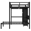 Metal Full Xl Over Twin Bunk Bed With Desk,Bookshelf ,Storage Shelves And Wardrobe,Black Black Metal