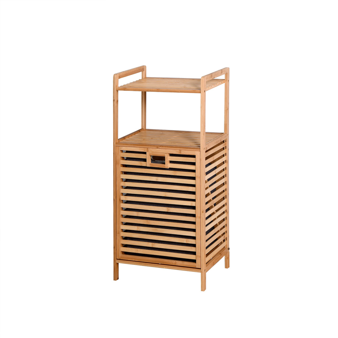 Bathroom Laundry Basket Bamboo Storage Basket With 2 Tier Shelf 17.32 X 13 X 37.8 Inch Natural Bamboo