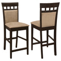 Upholstered Panel Back Counter Height Stool With Fabric Seat, Brown & Beige, Set Of 2 Brown Beige Wood Fabric
