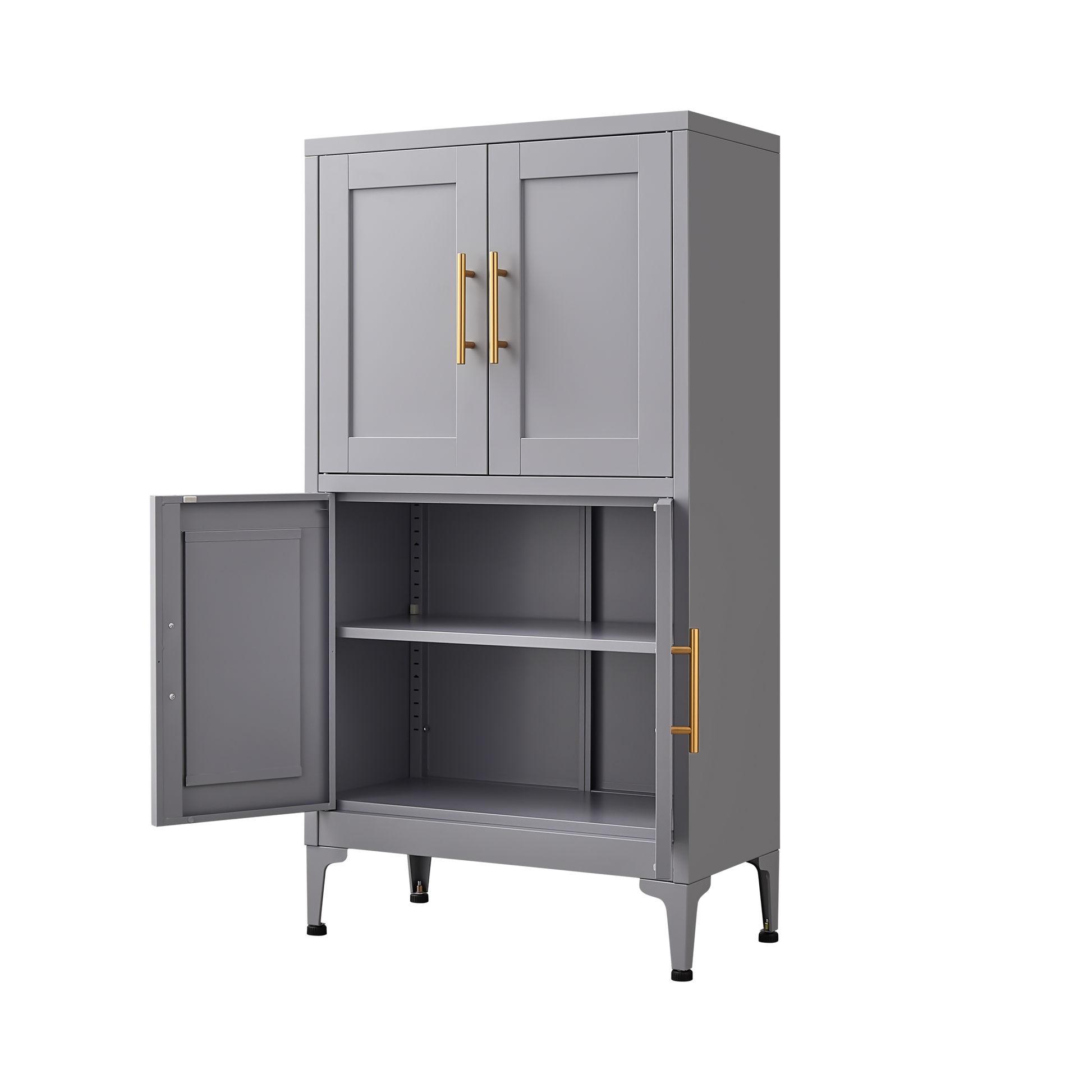 Grey Metal Kitchen Storage Cabinet, Kitchen Pantry Storage Cabinet With Doors And Shelves, Storage Cabinet With Adjustable Leveling Foot For Kitchen, Living Room And Dining Room 3 4 Shelves Grey Metal