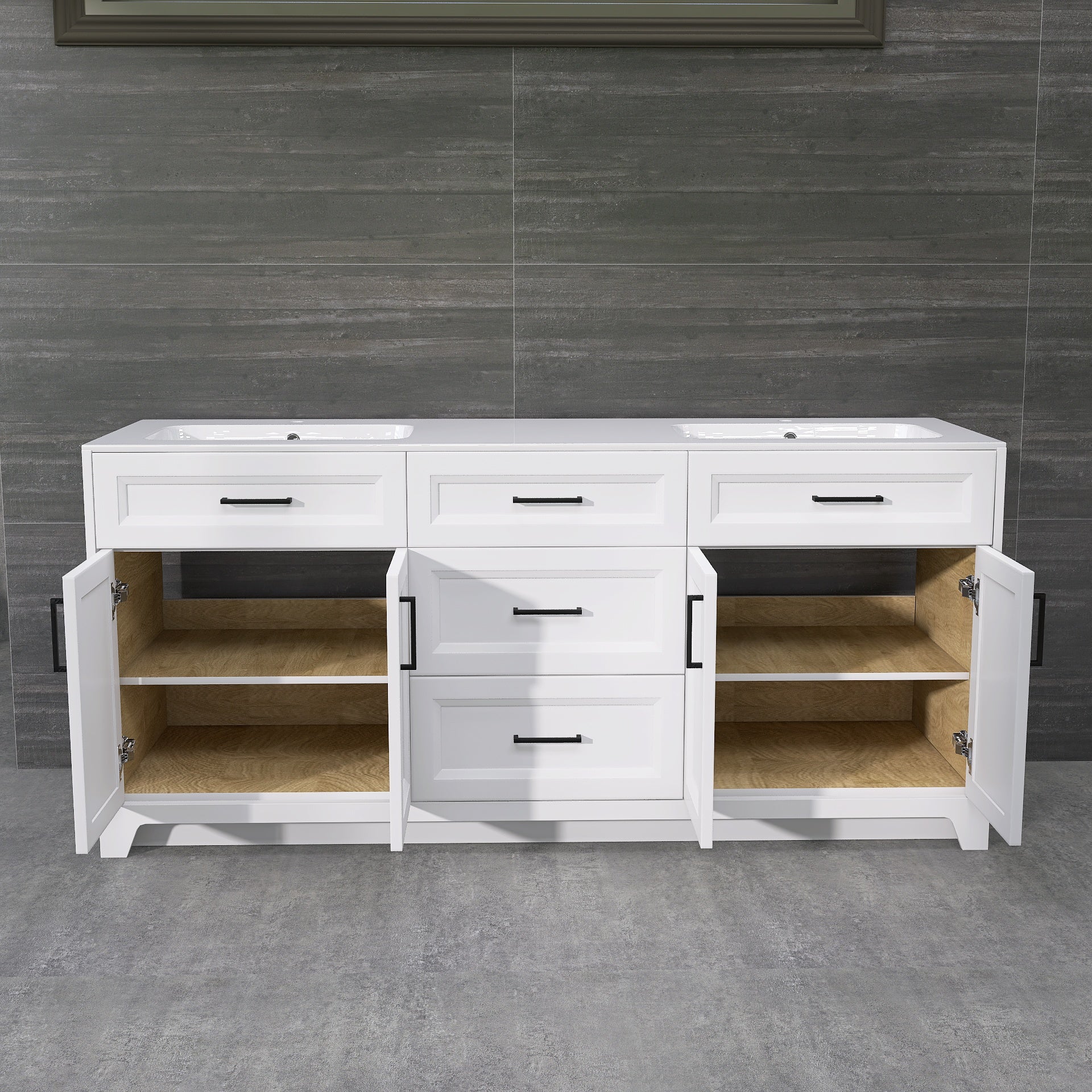 Solid Wood 72 Inch Bathroom Vanity With Double Sink Combo, Modern Vanity Cabinet With 4 Soft Closing Doors & 3 Full Extension Dovetail Drawers White 3 White 4 4 48 In & Above 32 To 35 In Soft Close Doors Bathroom Freestanding Luxury,Modern 20 25 Inches