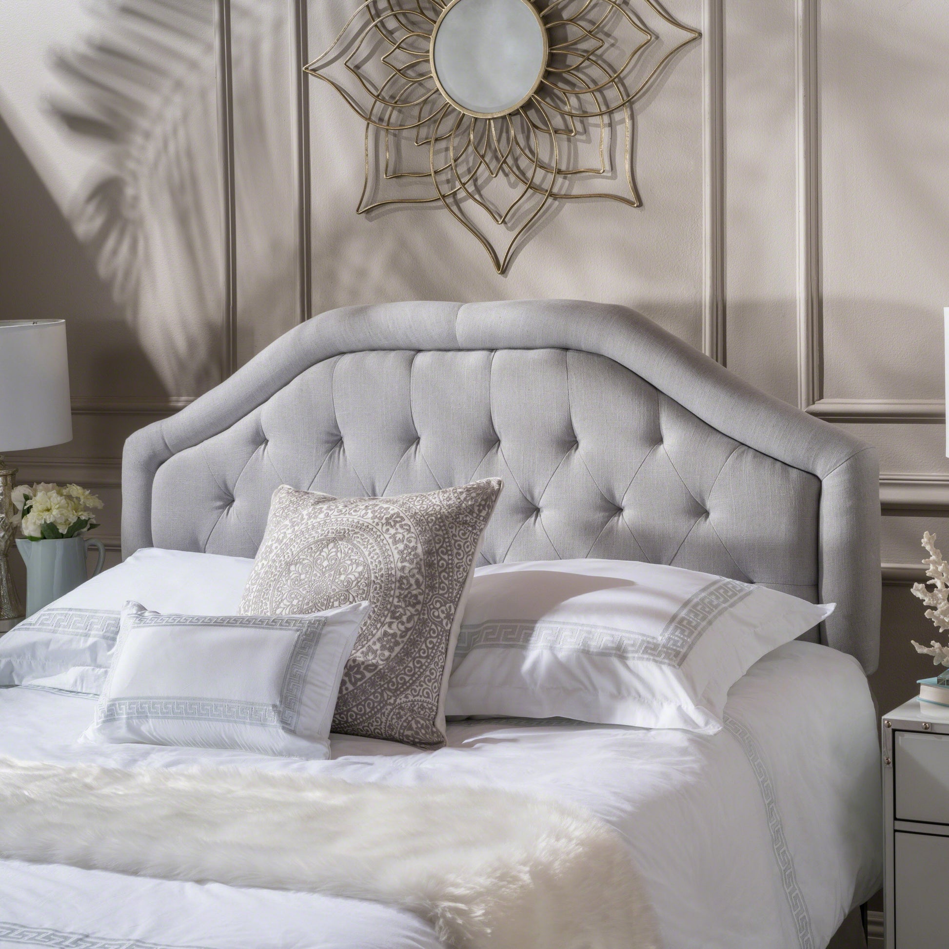 Earlton Headboard Full Light Grey Fabric