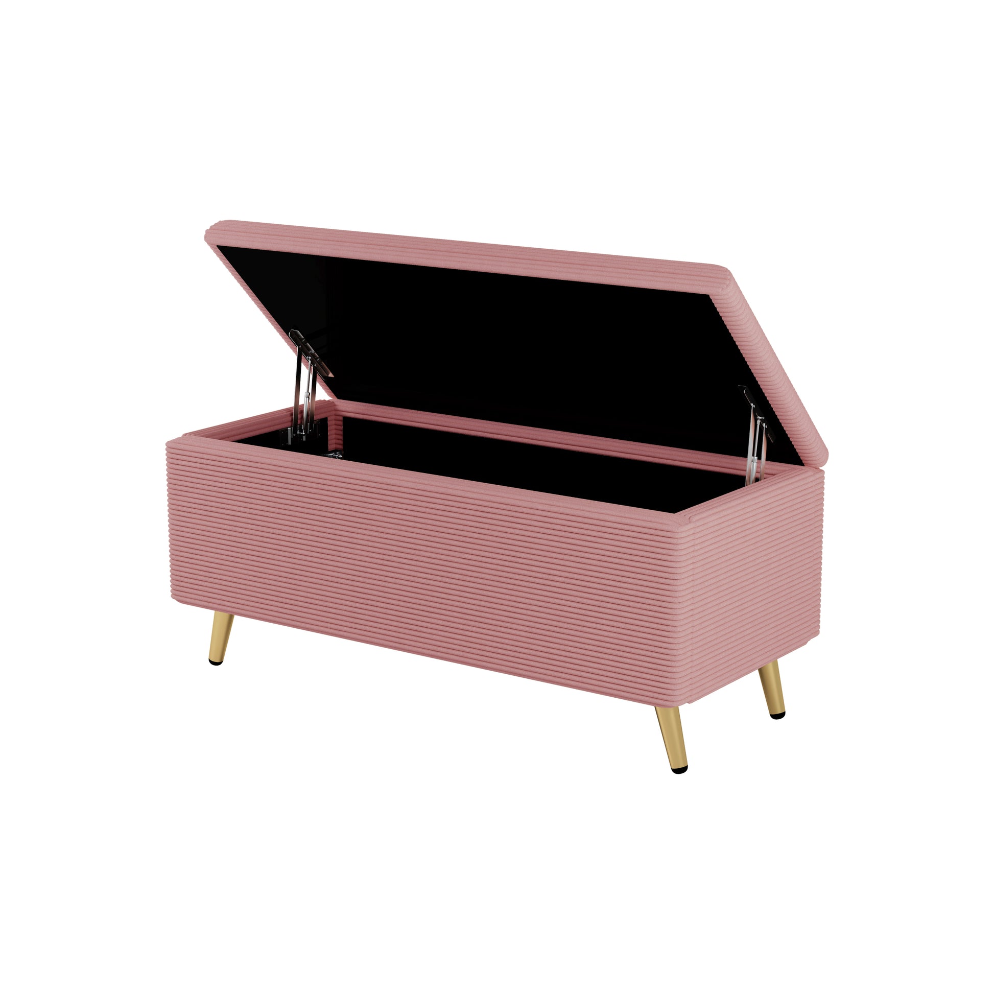 2 Pieces Bedroom Sets Queen Size Upholstered Bed Frame, Modern Corduroy Storage Ottoman,Pink Queen Pink 2 Piece Set Solid Wood Mdf