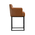 Coolmore Counter Height Bar Stools Set Of 2, Modern Barrel Bar Stool With Backrest And Arms, Black Metal Frames, Upholstered Bar Stools For Kitchen Island, Pub, Club Light Brown Foam Pu Leather