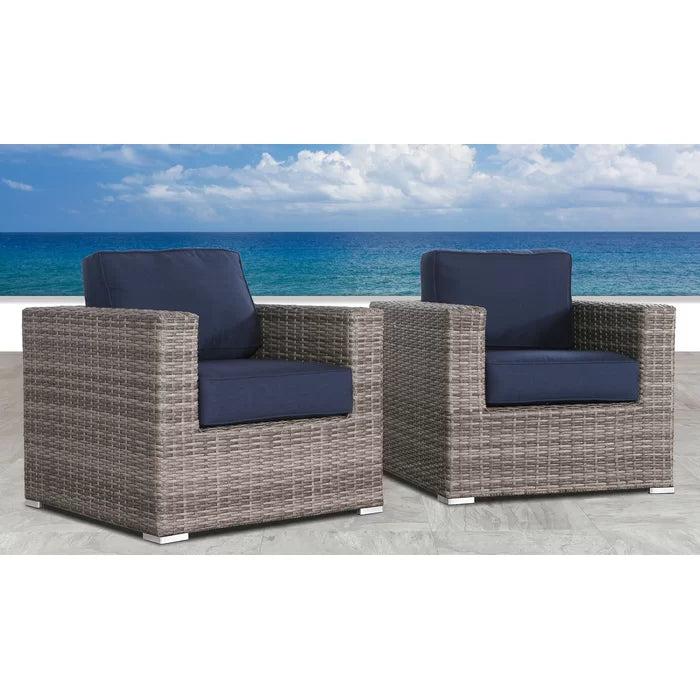 Wicker Club Chair Sunbrella Grey Brown Gray,Navy Blue Wicker