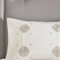 6 Piece Embroidered Cotton Reversible Comforter Set Ivory Full Queen Full Ivory Polyester
