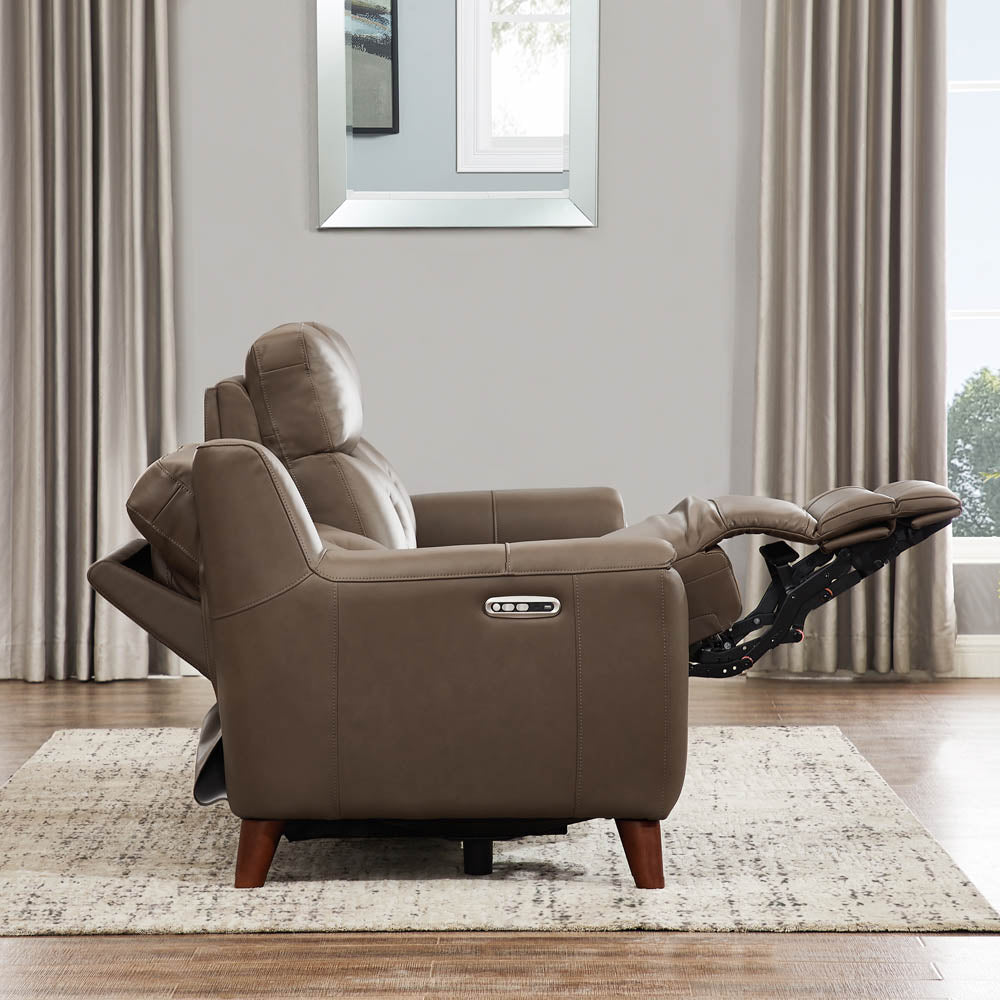 Torino Power Headrest Top Grain Leather Zero Gravity Reclining Sofa Brown Genuine Leather Wood Primary Living Space Medium Firm Tight Back Mid Century Modern Eucalyptus Pillow Top Arms Memory Foam Leather 3 Seat