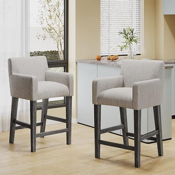 Set Of 2 Upholstered 26 Inch Counter Stool Light Gray Gray Light Grey Set Of 2 Fabric