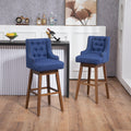 Coolmore Bar Stools Set Of 2 Counter Height Chairs With Footrest For Kitchen, Dining Room And 360 Degree Solid Wood Legs Swivel Bar Stools Set Of 2 Navy Linen Navy Foam Linen