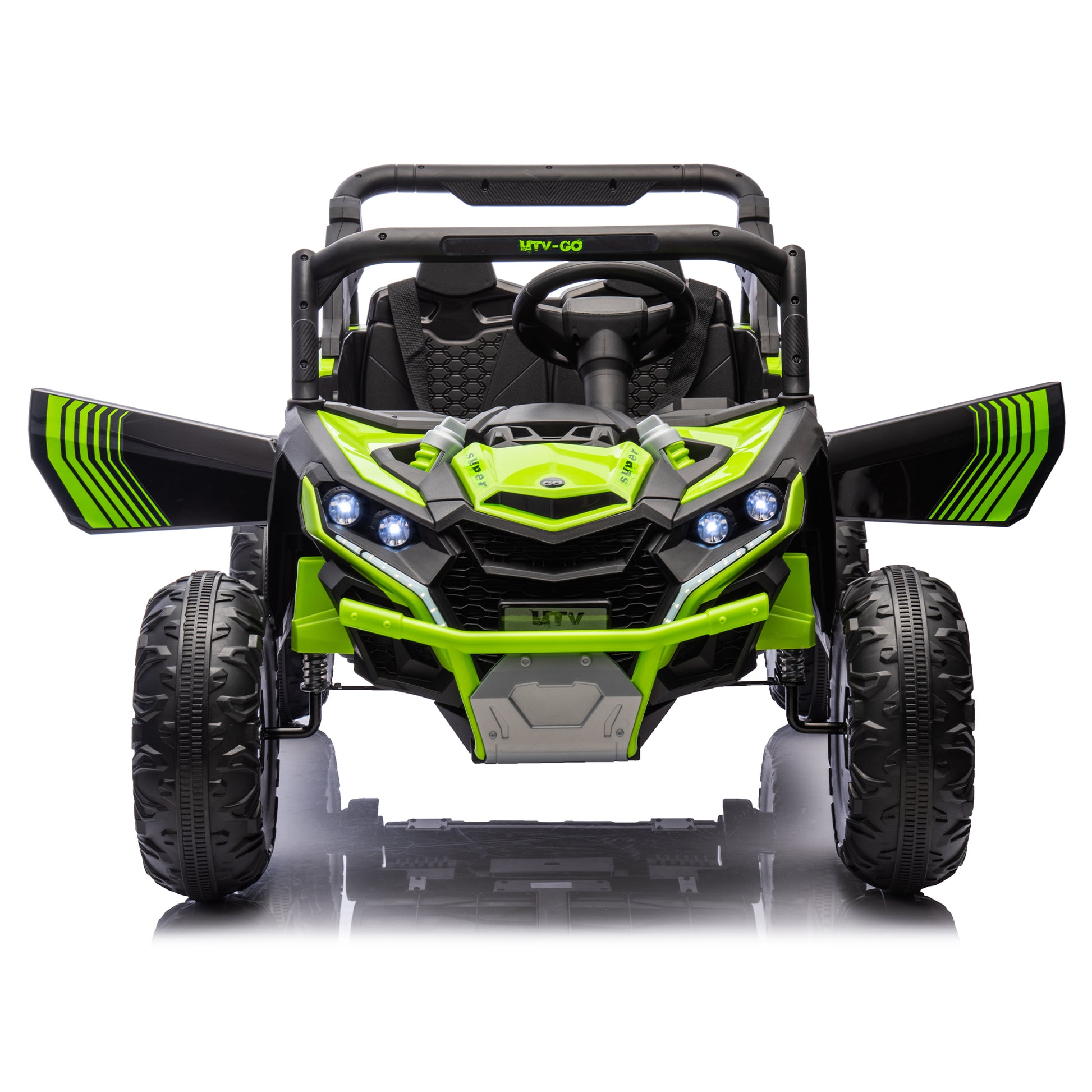 24V Two Seater Kids Ride On Utv W Parents Remote Control,Four Wheel Suspension,Slow Start,Large Wheel Design,Anti Collision Bar,Storage Space,Music,Usb,Bluetooth,Volume Control,Led Lights For Kids 3 . Green 100 149 Lbs Polypropylene