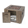 Outdoor Patio Gas Burning Fire Pit 50, 000 Btu Tank Inside, Square, Iron Wood Pattern, Brown Wood Iron