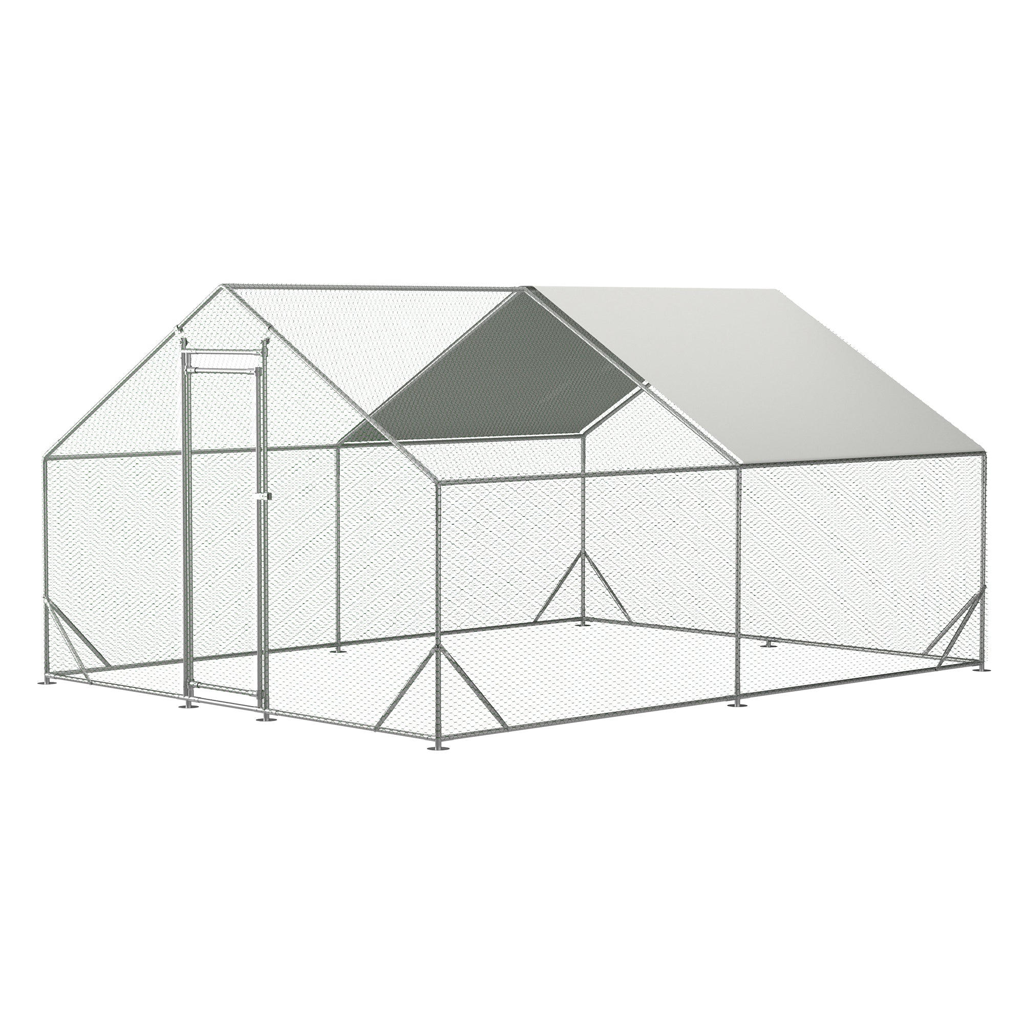 Large Metal Chicken Coop, Walk In Chicken Run,Galvanized Wire Poultry Chicken Hen Pen Cage, Rabbits Duck Cages With Waterproof And Anti Ultraviolet Cover For Outside 10' L X 13 W X 6.56' H Silver Metal