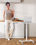 Standing Desk Small Rolling Desk With Lockable Wheels, Mobile Stand Up Desk Adjustable Height, Portable Laptop Desk, Small Computer Standing Table Sit Stand White White Metal & Wood