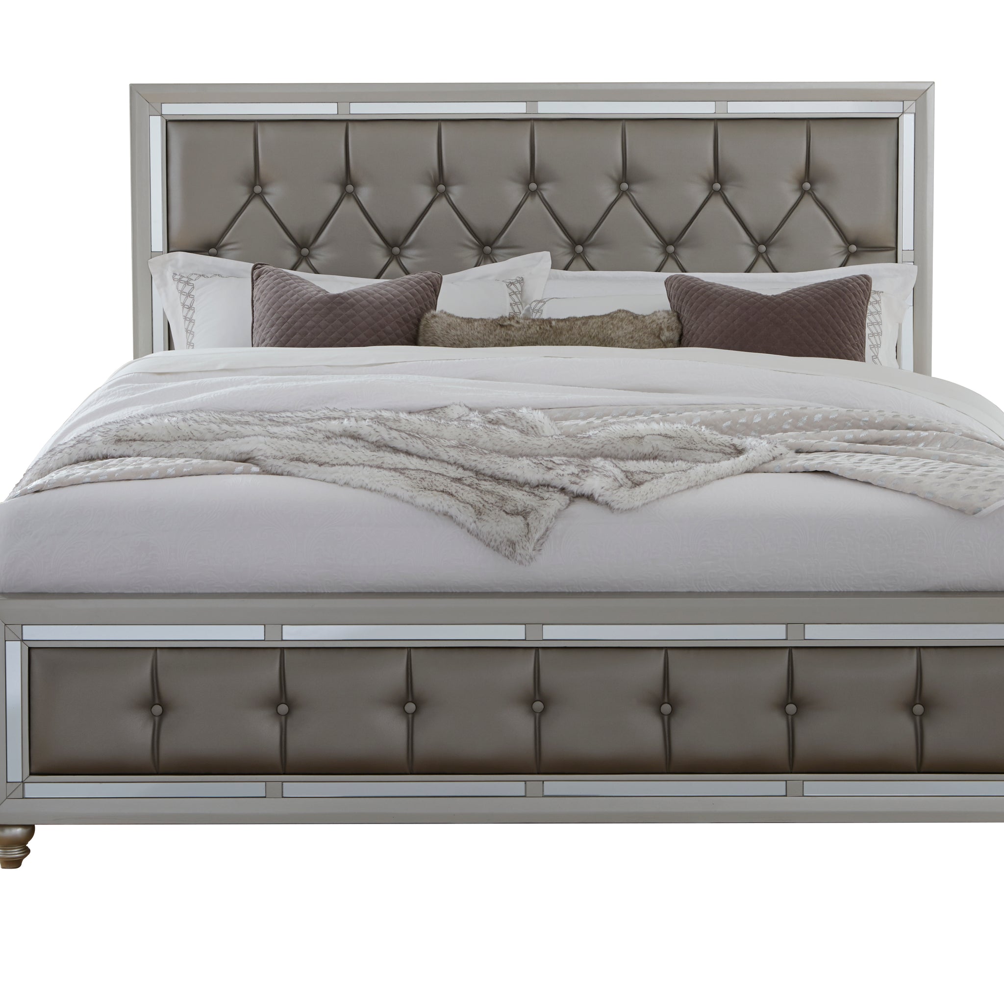 Chloe Gemstone Silver Queen Bed Silver Grey Solid Wood Mdf