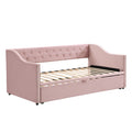 Twin Size Upholstered Daybed With Pop Up Trundle, Pink Twin Pink Upholstered