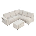 L Shaped Padded Modular Sofa With Storage Space, Usb Ports, And Cup Holders On The Armrests, Suitable For Living Rooms, Offices, And Apartments. Beige Wood Polyester 5 Seat