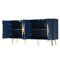 Stylish Sideboard With Wave Geometric Design, Conical Legs, Adjustable, Suitable For Study, Entryway And Living Room Navy Blue American Design Mdf