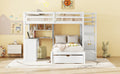 Full Over Twin Bunk Bed With Desk, Drawers And Shelves, White White Solid Wood