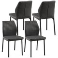 Dark Grey Pu Leather Dining Chairs Living Room Chair Modern Kitchen Armless Side Chair With Metal Legs Set Of 4 Metal Plaid Dark Gray Dining Room Powder Coated Foam Dry Clean Modern Dining Chairs Solid Back Foam Pu Leather