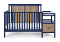 Connelly 4 In 1 Crib And Changer Combo Midnight Blue Vintage Walnut Blue Brown Wood