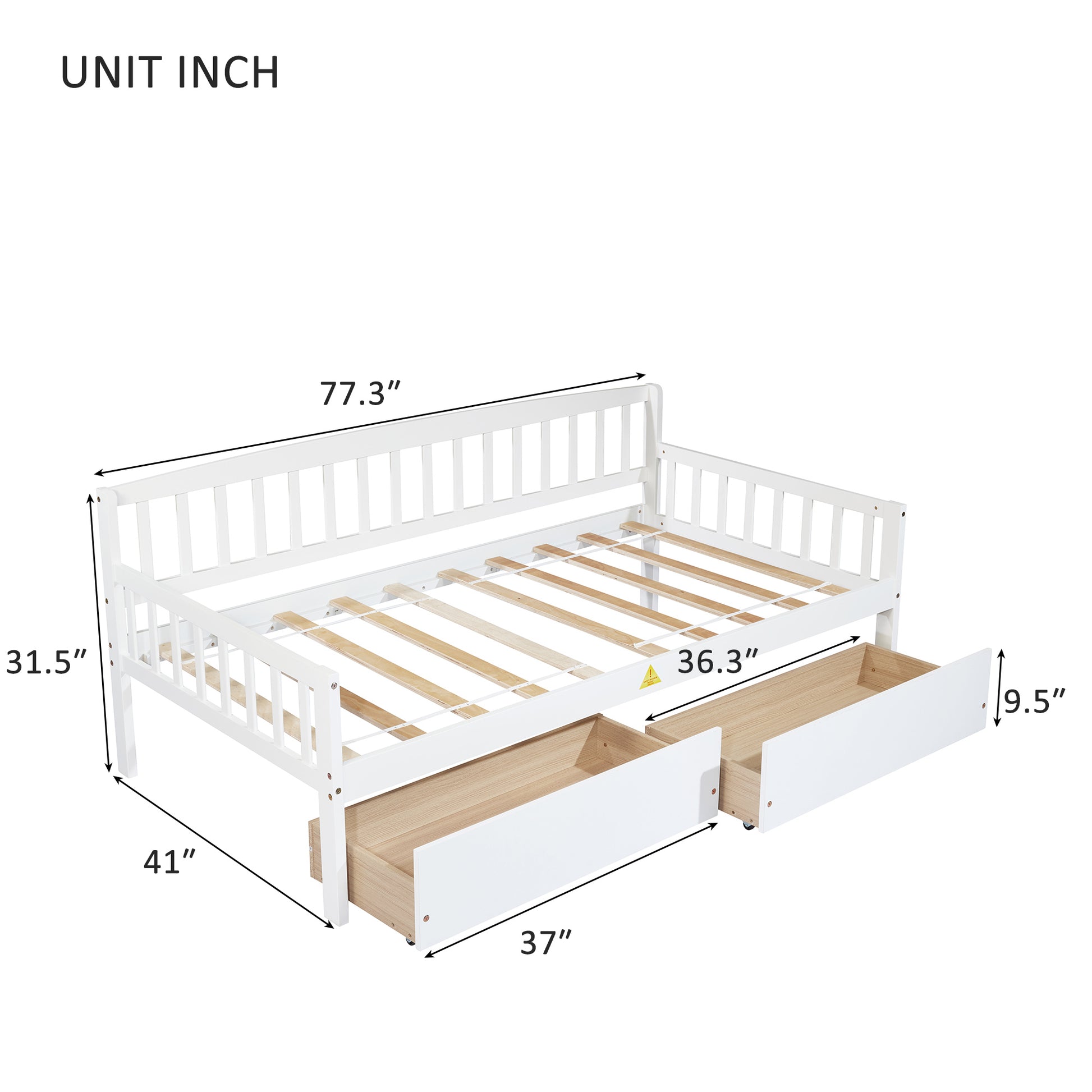 Twin Size Pine Wood Daybed With Two Storage Drawers, Sofa Bed With Bed Platform Of 10 Support Slats,White Twin White Pine