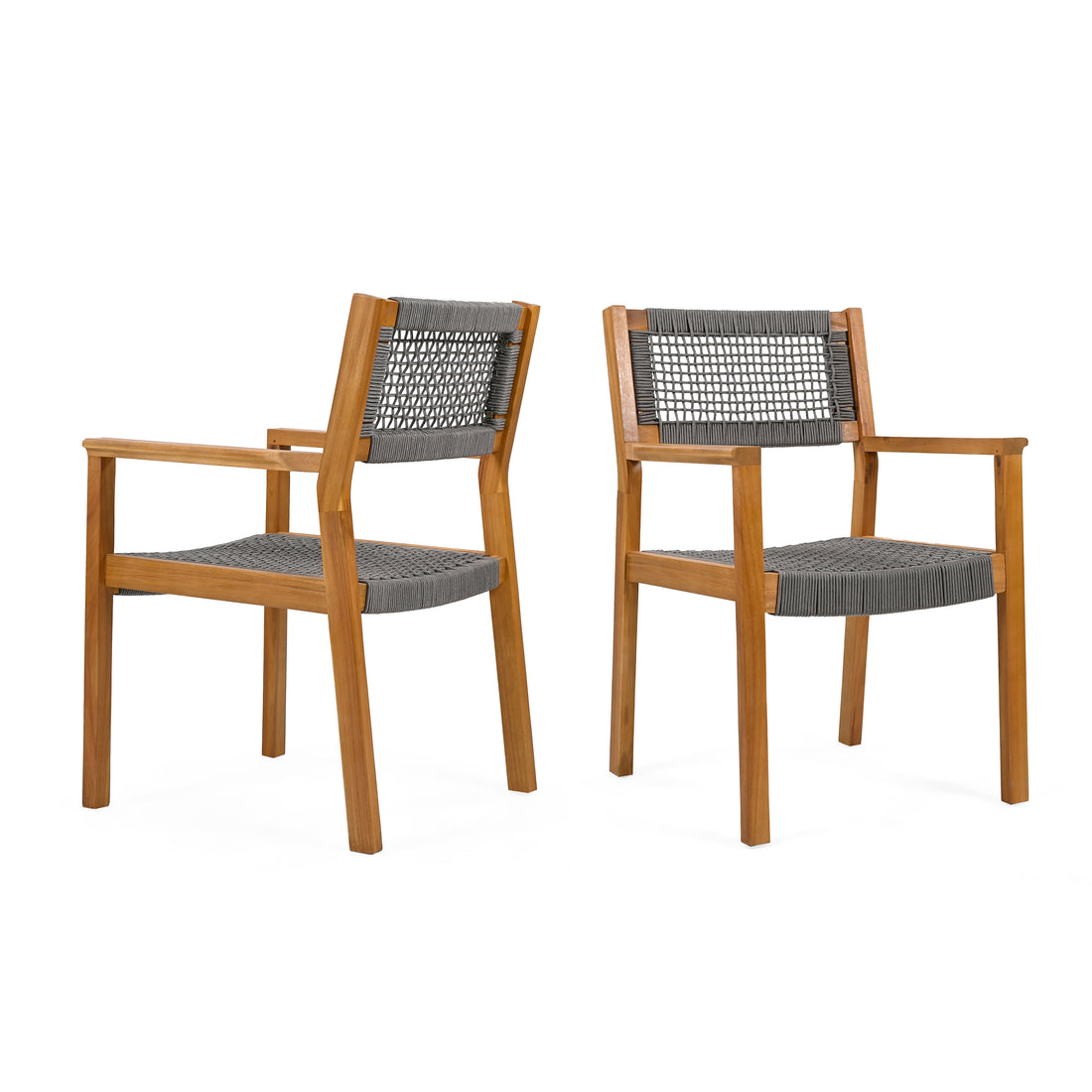 Braided Dining Chair Dark Grey Dark Grey,Teak Acacia Wood,Rope