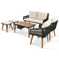 K&K 6 Piece Rope Patio Furniture Set, Outdoor Furniture With Acacia Wood Cool Bar Table With Ice Bucketdeep Seat Patio Conversation Set With Two Stools For Backyard Porch Balcony Black & Beige Yes Complete Patio Set Beige Black Seats 6 Weather Resistant