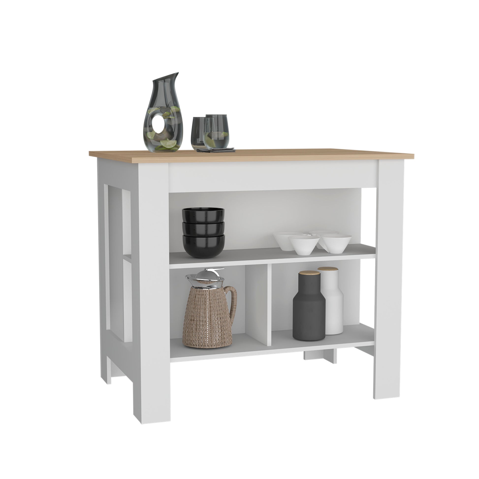 Cortes Kitchen Island 2 Tier Shelf 40" Width And Large Work Top Multi Kitchen Modern Rectangular Stationary Kitchen Islands Particle Board Medium 40 55In