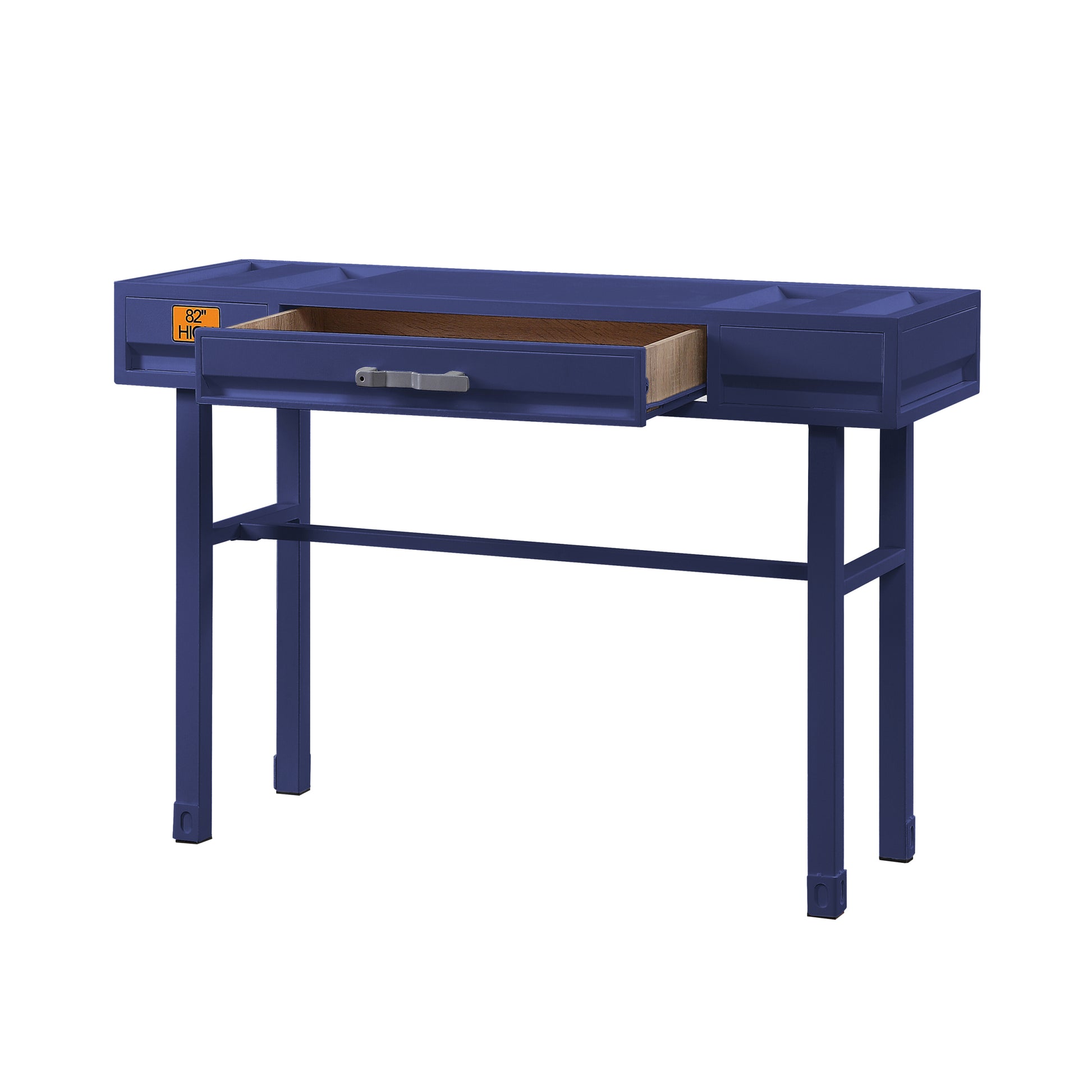 Blue Writing Desk With 1 Drawer Blue Office Industrial Rectangular Drawers Wood Metal