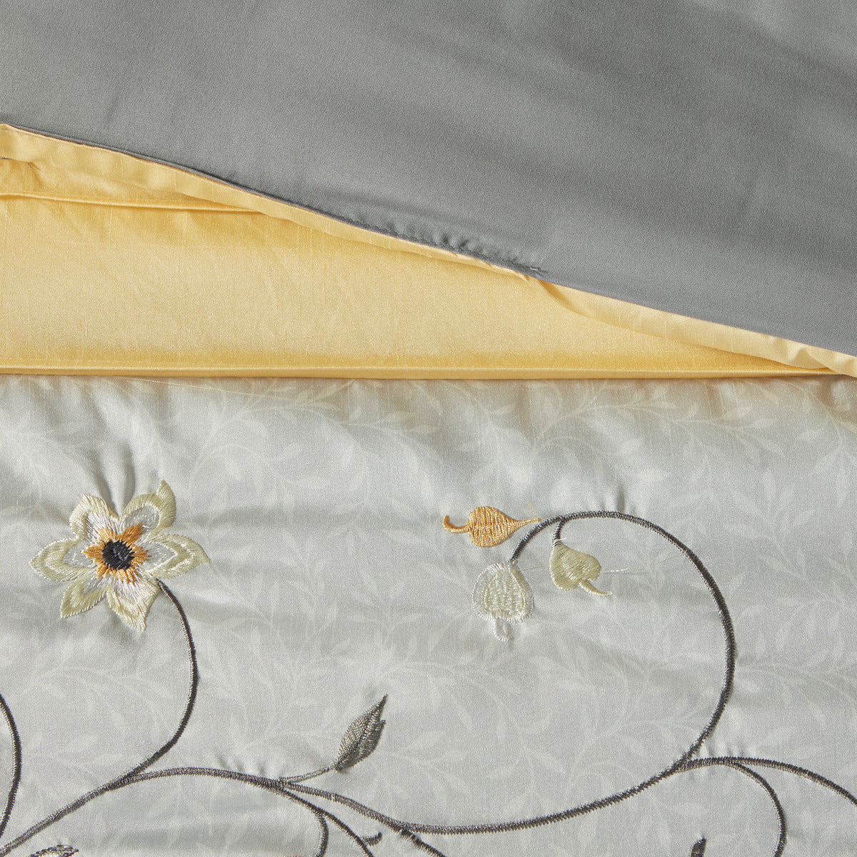 Embroidered 7 Piece Comforter Set Yellow Queen Queen Yellow Polyester