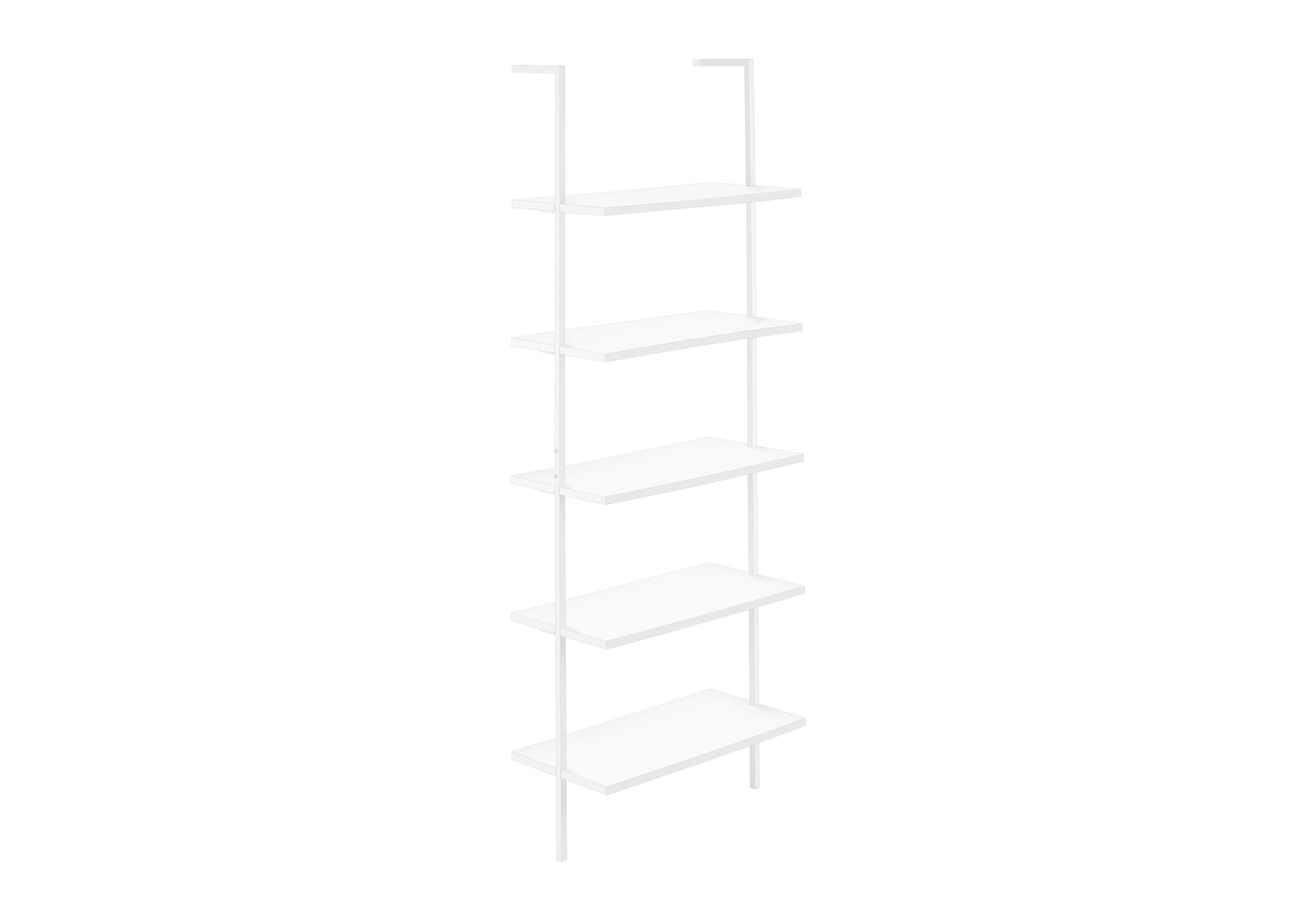 Bookshelf, Bookcase, Etagere, Ladder, 5 Tier, 72"H, Office, Bedroom, White Laminate, White Metal, Contemporary, Modern White Metal