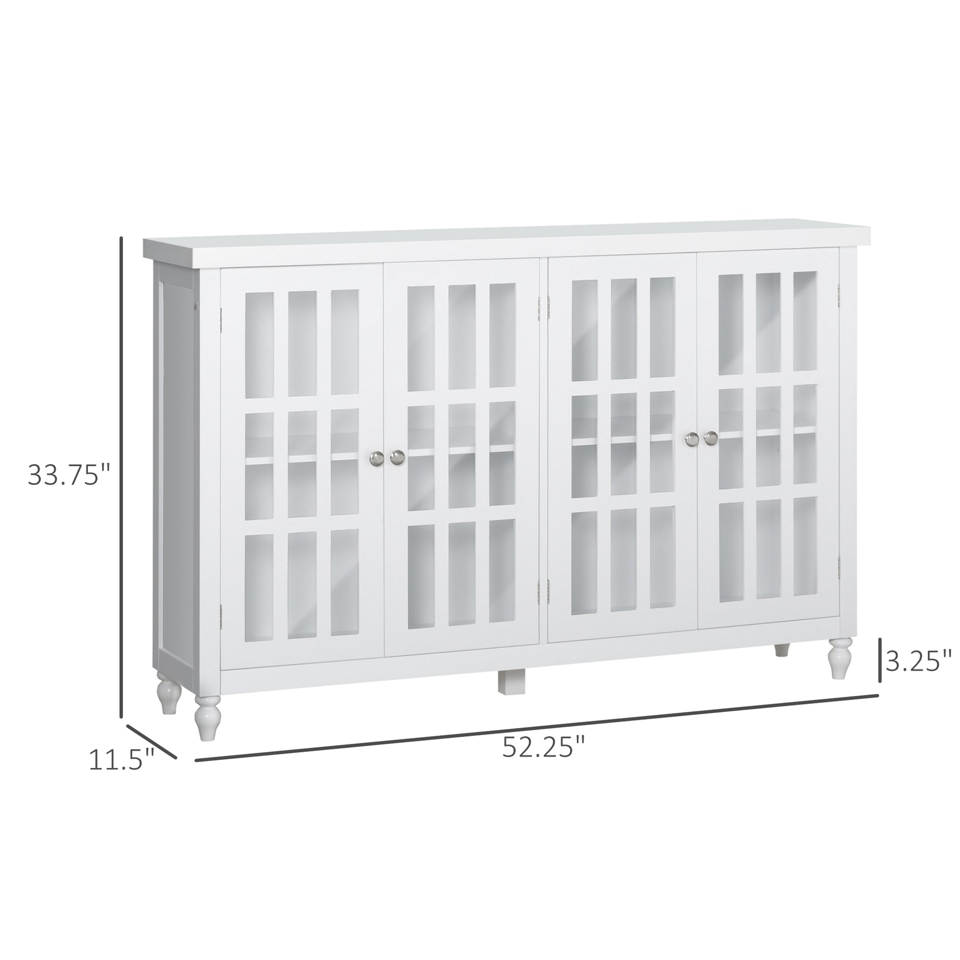 Homcom Sideboard, Buffet Cabinet With 4 Tempered Glass Doors, Stripe Pattern And Adjustable Storage Shelf, Credenza, White White Mdf