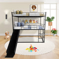 Twin Size House Loft Bed With Slide And Ladder, Black Twin Black Metal