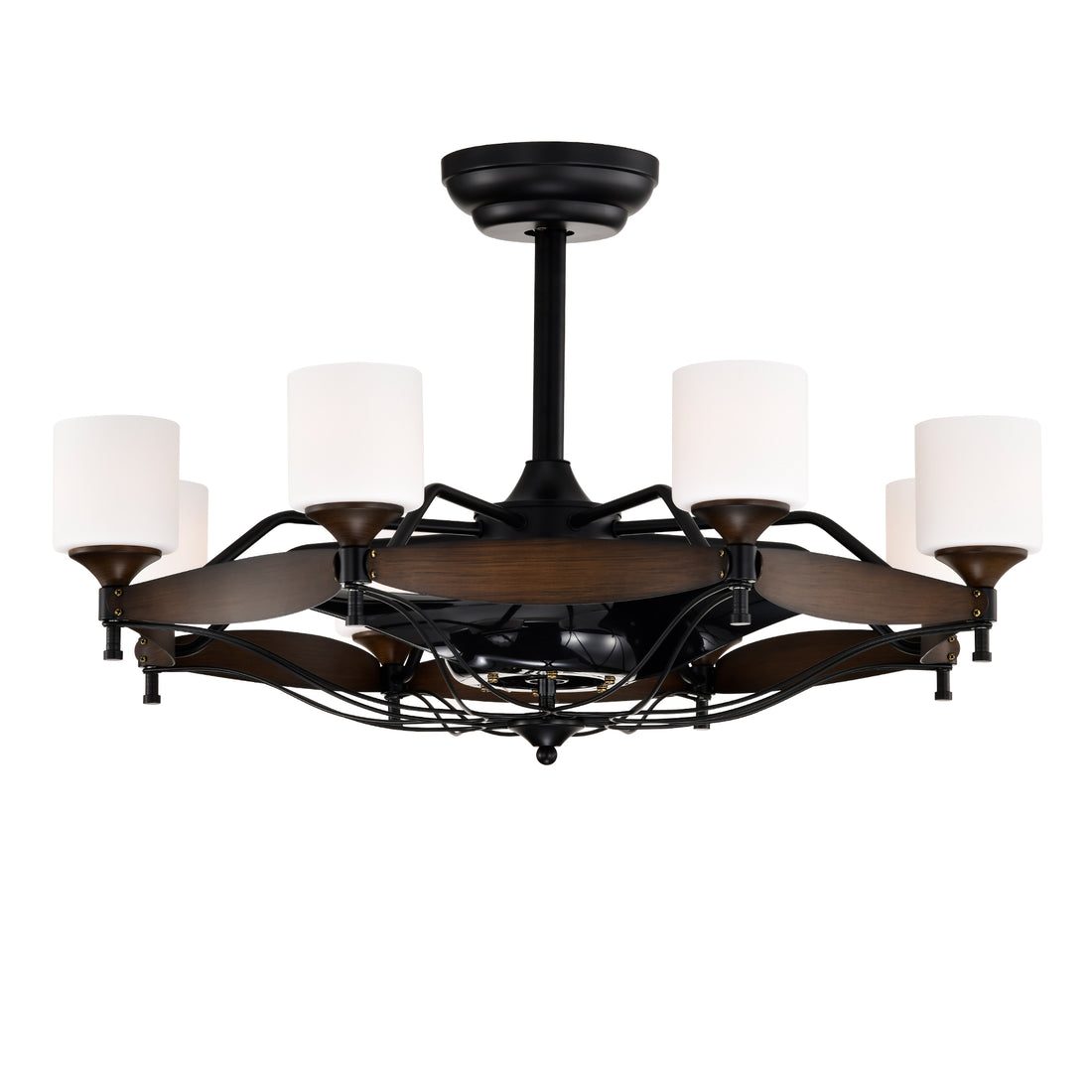 Dia 33 Inch Chandelier Ceiling Fan With Remote Control,Dc Motor ,6 Speed,3 Abs Blades For Bedroom Dining Room Living Room Kitchen Farmhouse Entry,Matte Black Red Wood Grain Wood American Design,American Traditional,Classic,Contemporary,Farmhouse Glass