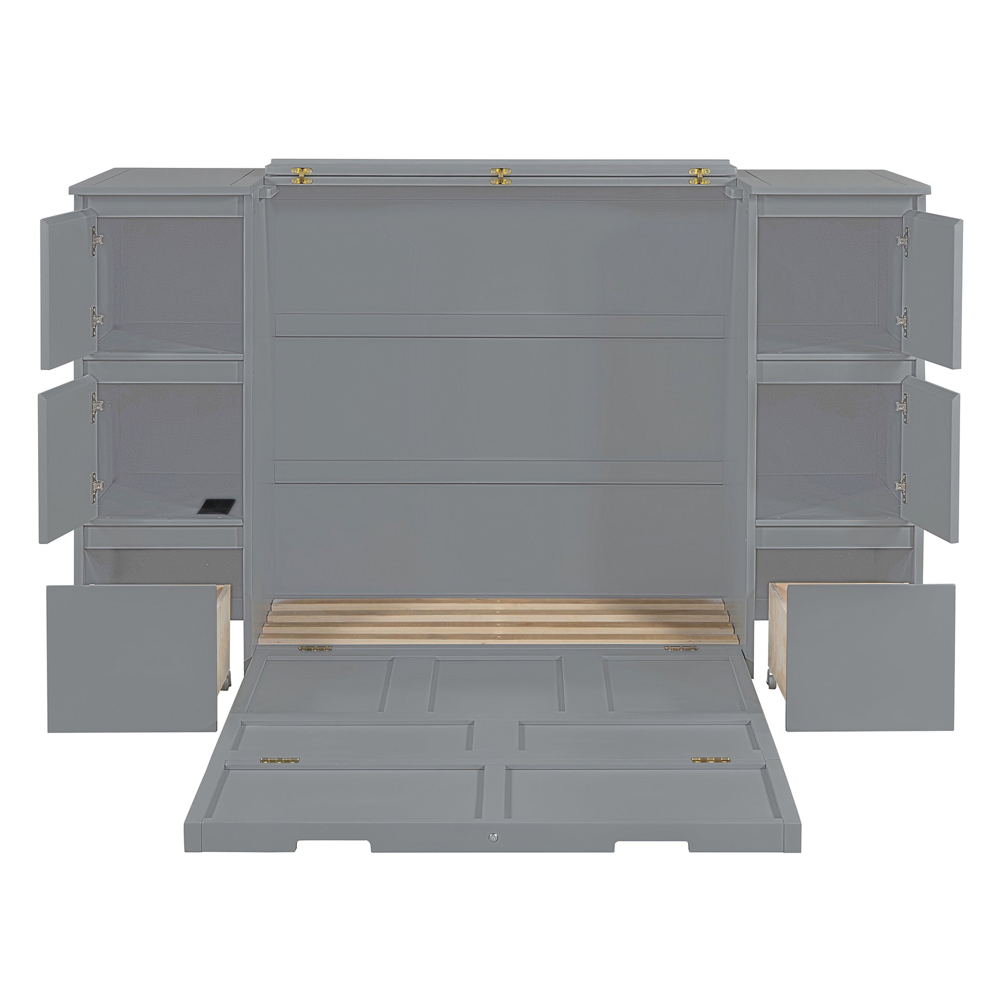Twin Size Murphy Bed With Drawers, Cabinets And Usb Ports,Gray Twin Gray Mdf Lvl
