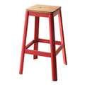 Natural And Red Armless Bar Stool With Crossbar Support Red Bedroom Farmhouse Pine 1 Wood Metal