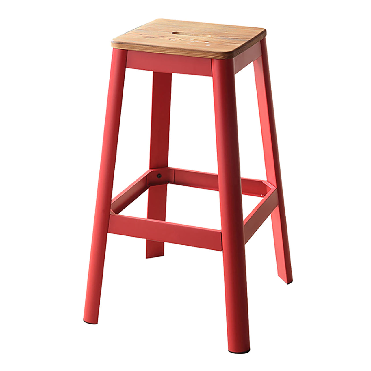Natural And Red Armless Bar Stool With Crossbar Support Red Bedroom Farmhouse Pine 1 Wood Metal