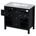 36'' Bathroom Vanity With Resin Sink Combo, Solid Wood Frame Bathroom Storage Cabinet, Freestanding Vanity Set With 5 Drawers& Soft Closing Doors Same As N710S136001B Black Bathroom Solid Wood Mdf Resin