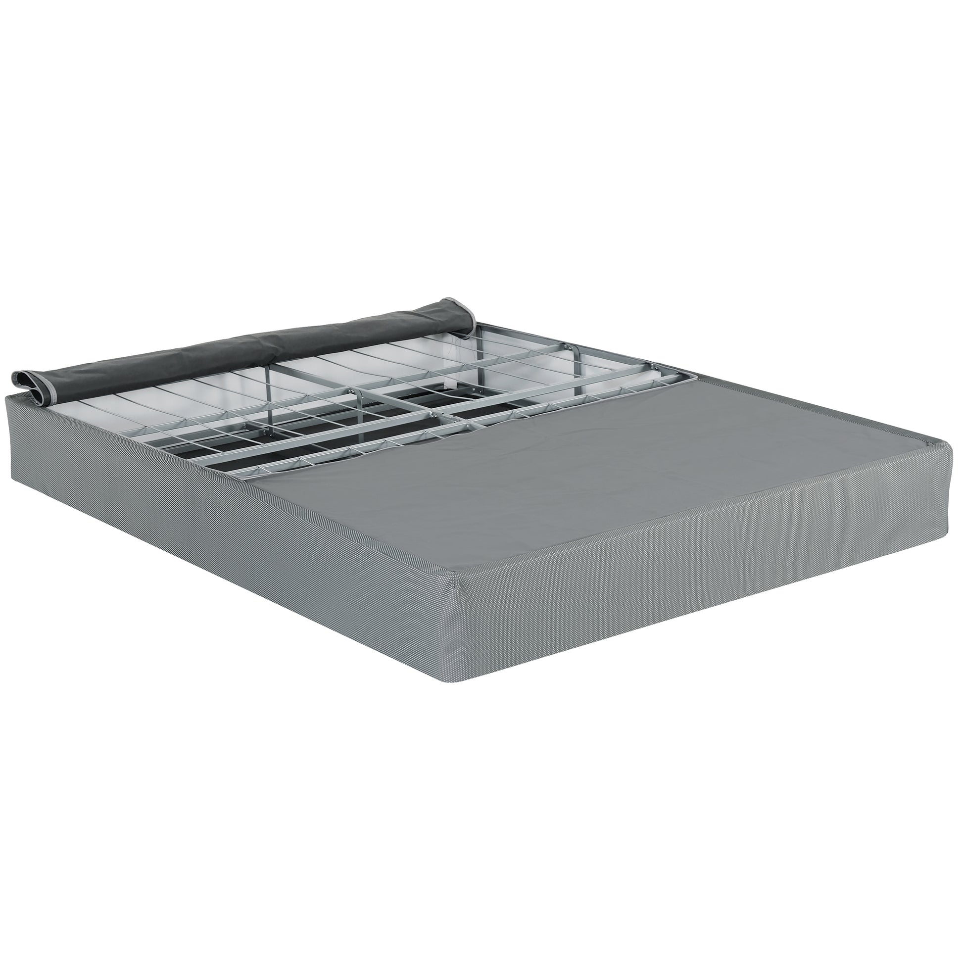 9 In. Twin Xl Size Folding Mattress Box Spring Foundation Bed Base, Polyester, Metal Frame, Gray Gray Bedroom Contemporary Metal Polyester Twin Xl