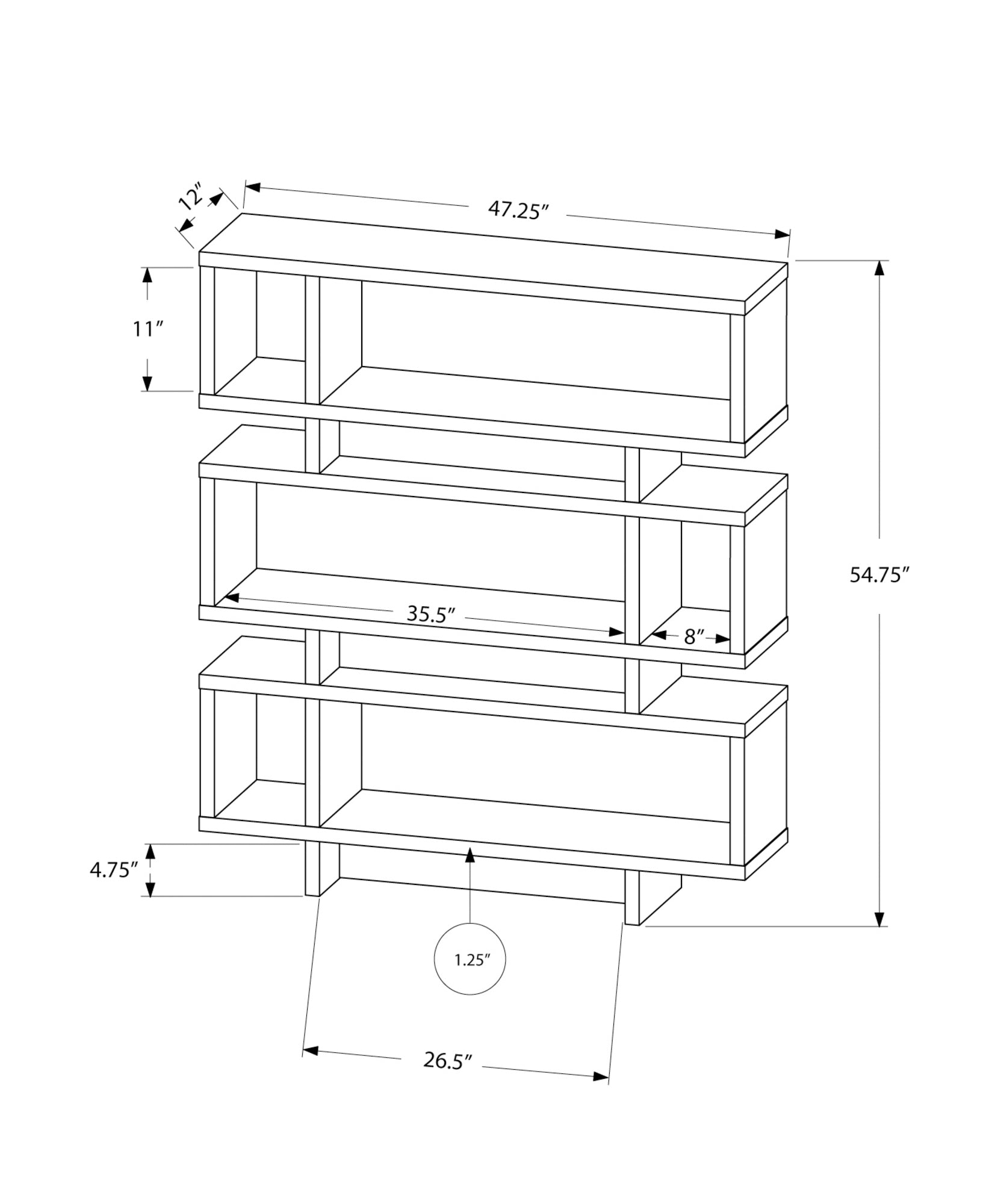 Bookshelf, Bookcase, Etagere, 4 Tier, 55"H, Office, Bedroom, Grey And White Laminate, Contemporary, Modern Grey Particle Board