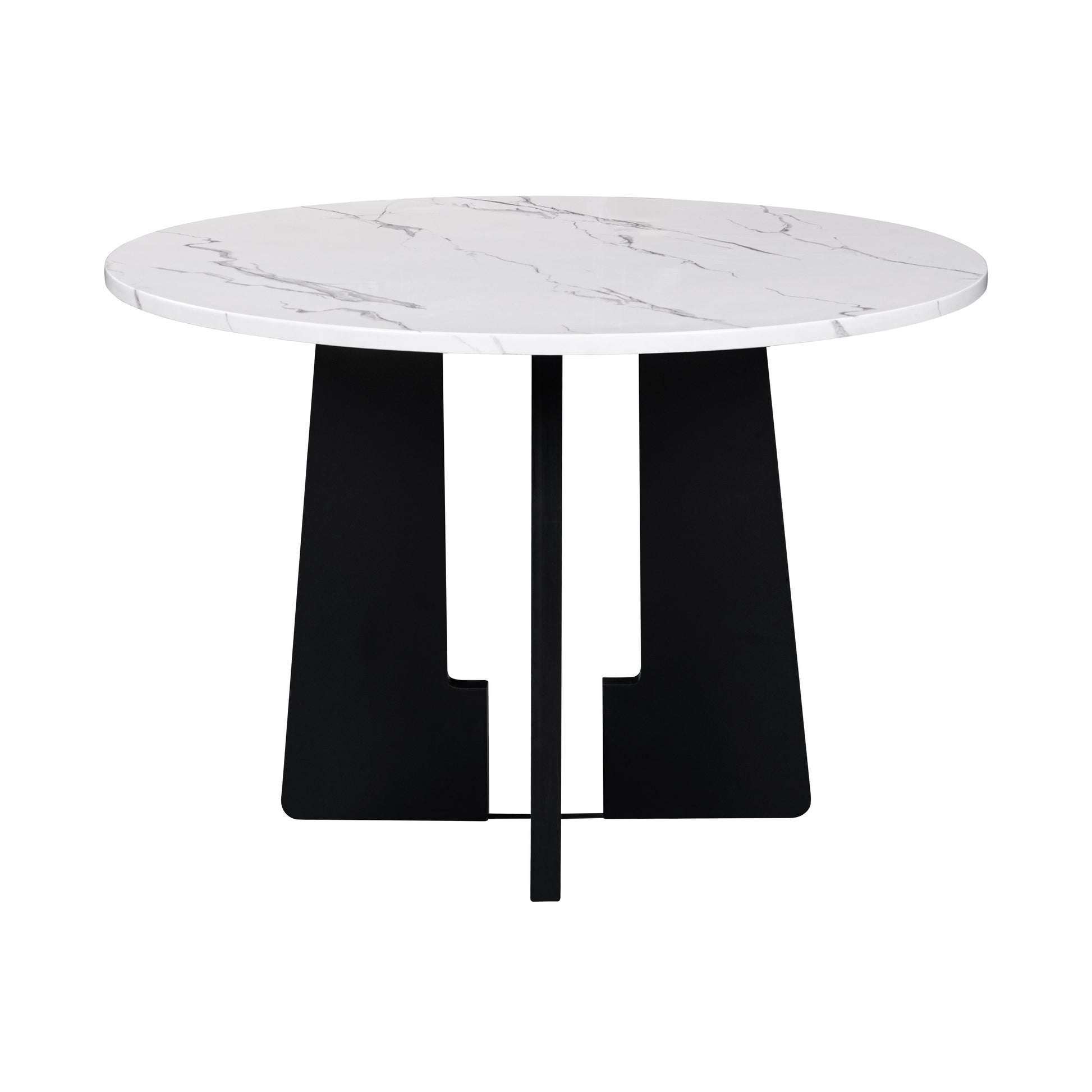 Round Dining Table For 4, 43 Inch Faux Marble Top, Mid Century Modern Round Dining Table For Cafes, Restaurants, Bars, Home Offices And Conference Rooms Black White Black Dining Room American