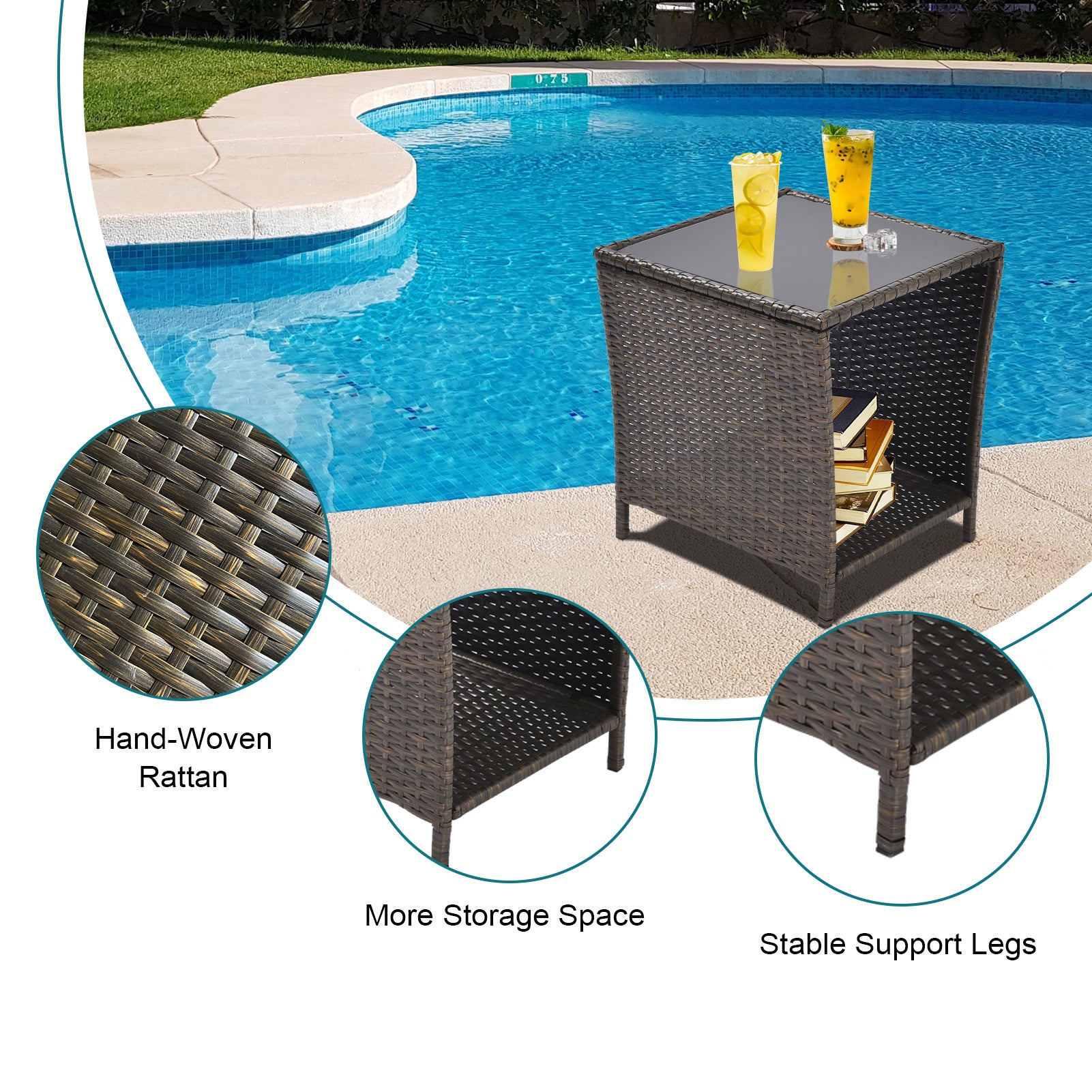 Outdoor Side Coffee Table With Storage Shelf,All Weather Pe Rattan And Steel Frame,Patio Furniture Square,Bistro Table For Garden Porch,Backyard Pool Indoor Black Gold Black Gold Weather Resistant Frame Pe Rattan Iron Waterproof Fabric