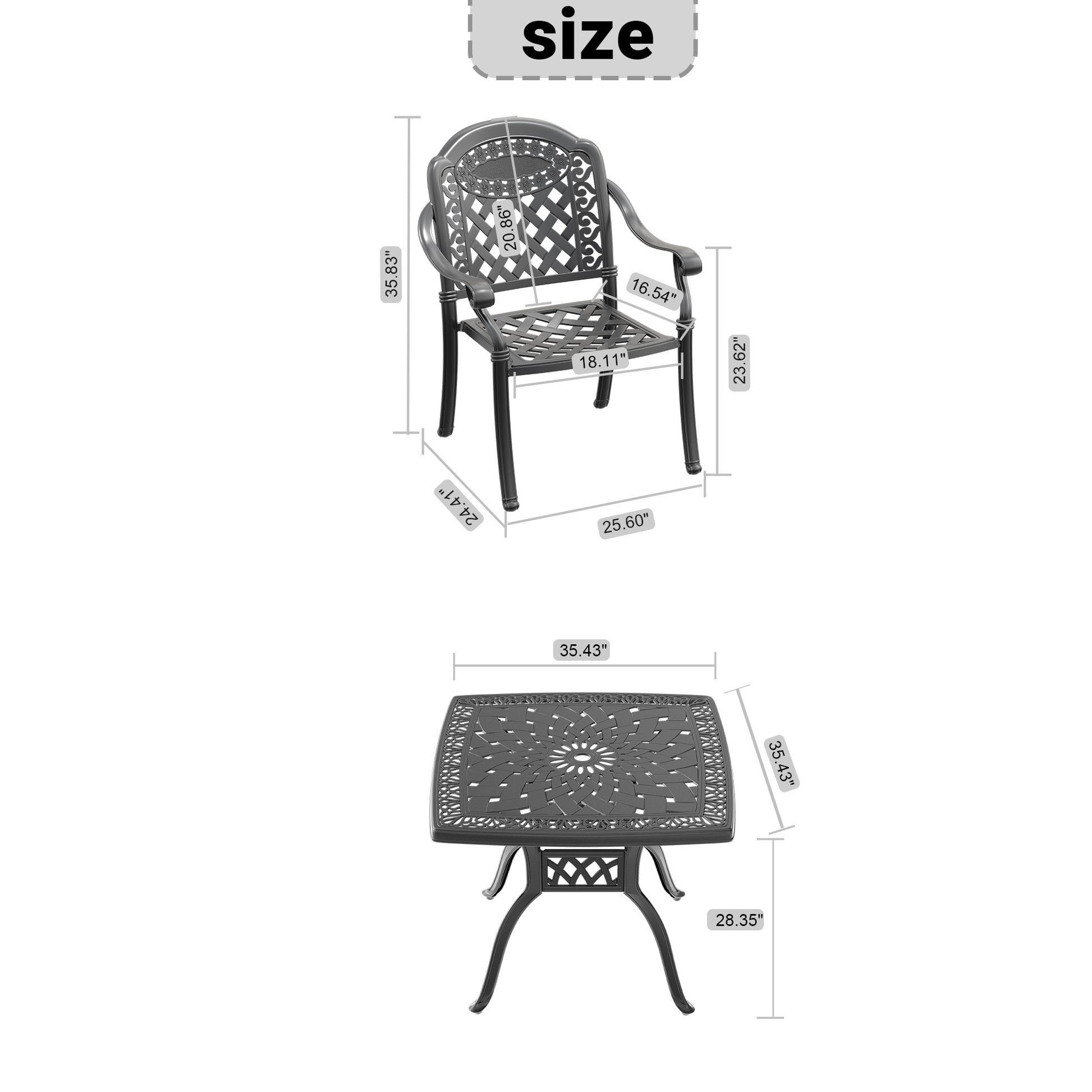 Cushions In Random Colors 3 Piece Set Of Cast Aluminum Patio Furniture With Cushions Yes Dining Set Black Seats 2 Rust Resistant Frame Water Resistant Cushion Garden & Outdoor Complete Patio Sets Aluminium