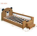 Twin Size Upholstered Daybed With Bear Shaped Headboard, Hydraulic System Andmesh Fence, Brown Brown Velvet