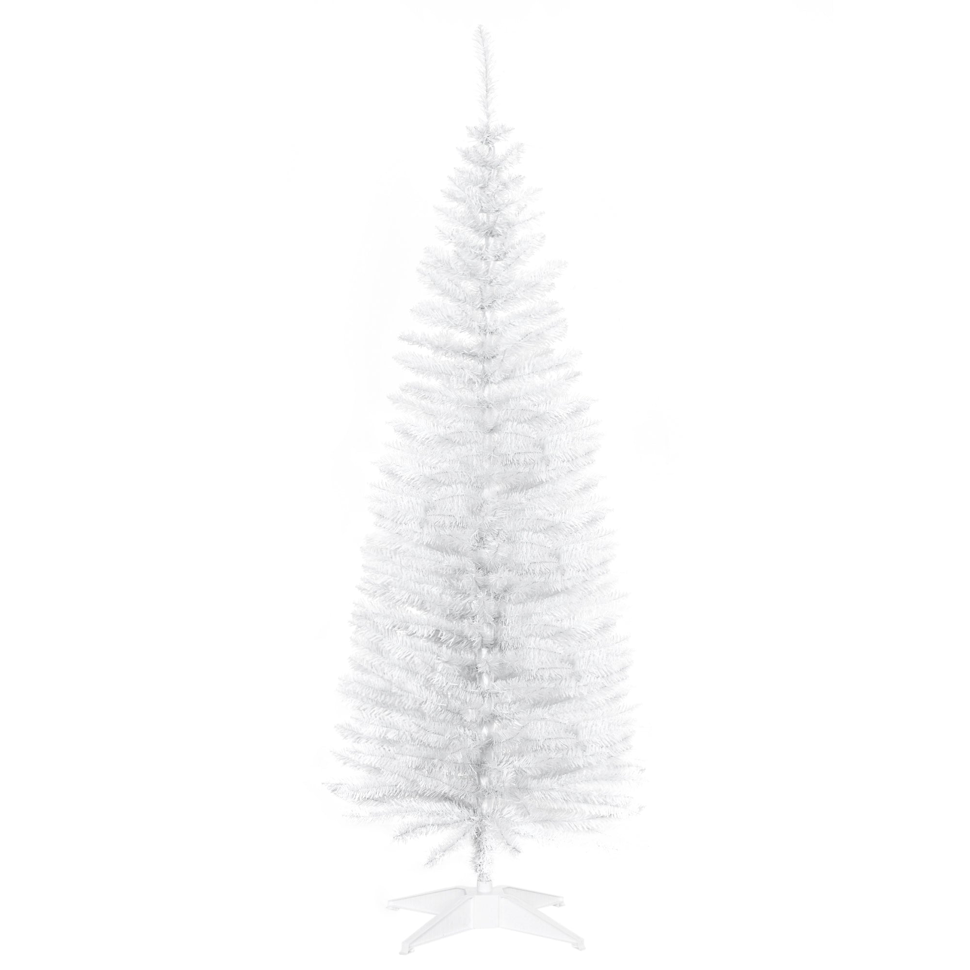 Homcom 5' Artificial Pencil Christmas Tree, Slim Xmas Tree With 294 Realistic Branch Tips And Plastic Stand, White White Plastic