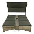 Patio Daybed Outdoor Daybed Outdoor Rattan Sun Lounger With Shelter Roof With Adjustable Backrest, Storage Box And 2 Cup Holders For Patio, Balcony, Poolside,Grey Yes Grey Seats 2 Water Resistant Frame Water Resistant Cushion Garden & Outdoor Sectional