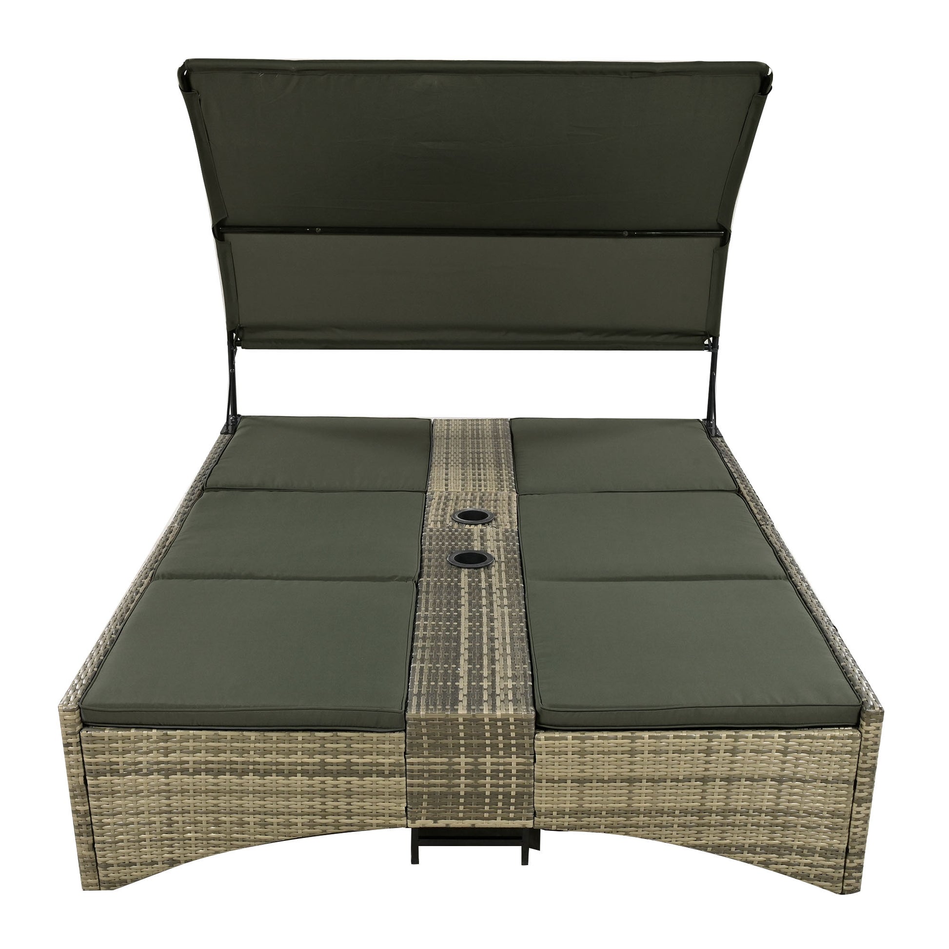 Patio Daybed Outdoor Daybed Outdoor Rattan Sun Lounger With Shelter Roof With Adjustable Backrest, Storage Box And 2 Cup Holders For Patio, Balcony, Poolside,Grey Yes Grey Seats 2 Water Resistant Frame Water Resistant Cushion Garden & Outdoor Sectional