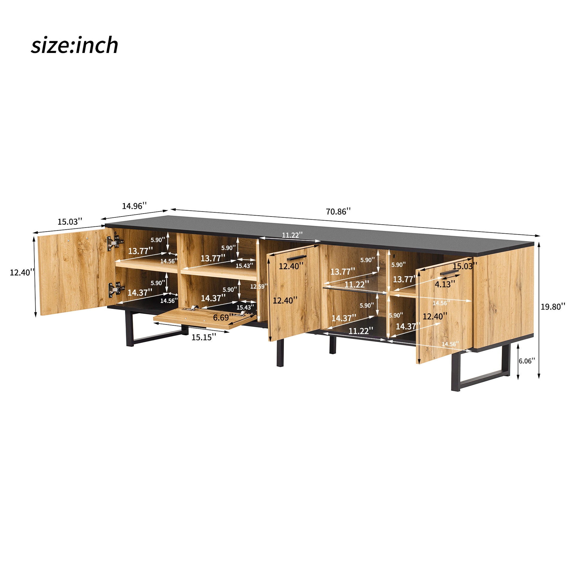 Modern Tv Stand With 4 Cabinets& Open Shelves, Color Matching Media Console Table For Tvs Up To 80'', Entertainment Center With Drop Down Door For Living Room, Bedroom, Home Theatre Wood Brown Primary Living Space 70 79 Inches 70 79 Inches Modern 65