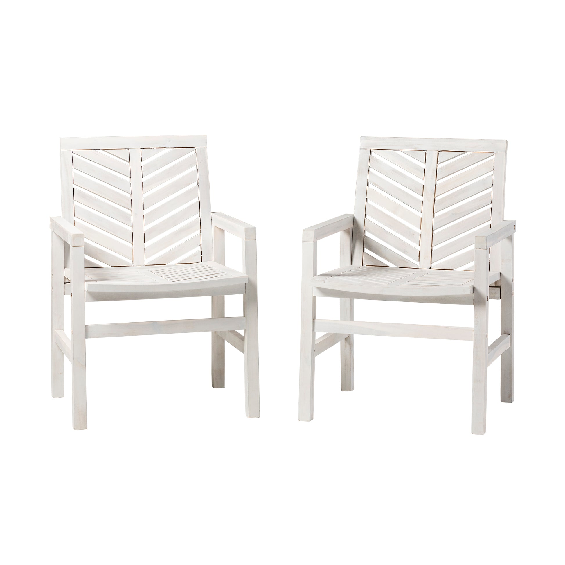 Modern Chevron Patio Chairs, Set Of 2 White Wash White Washed Acacia Wood